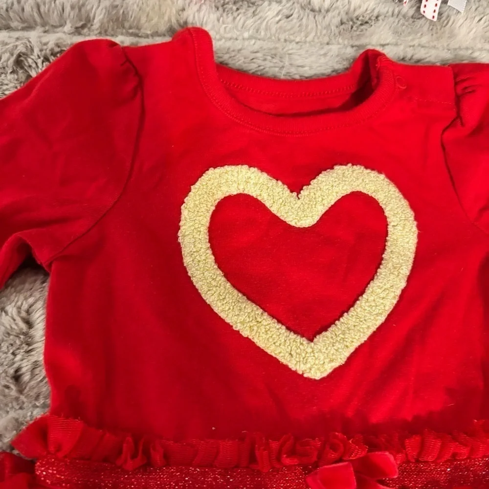 6-9 Months Cat & Jack Red Tutu Long Sleeve Bodysuit With Heart Detail